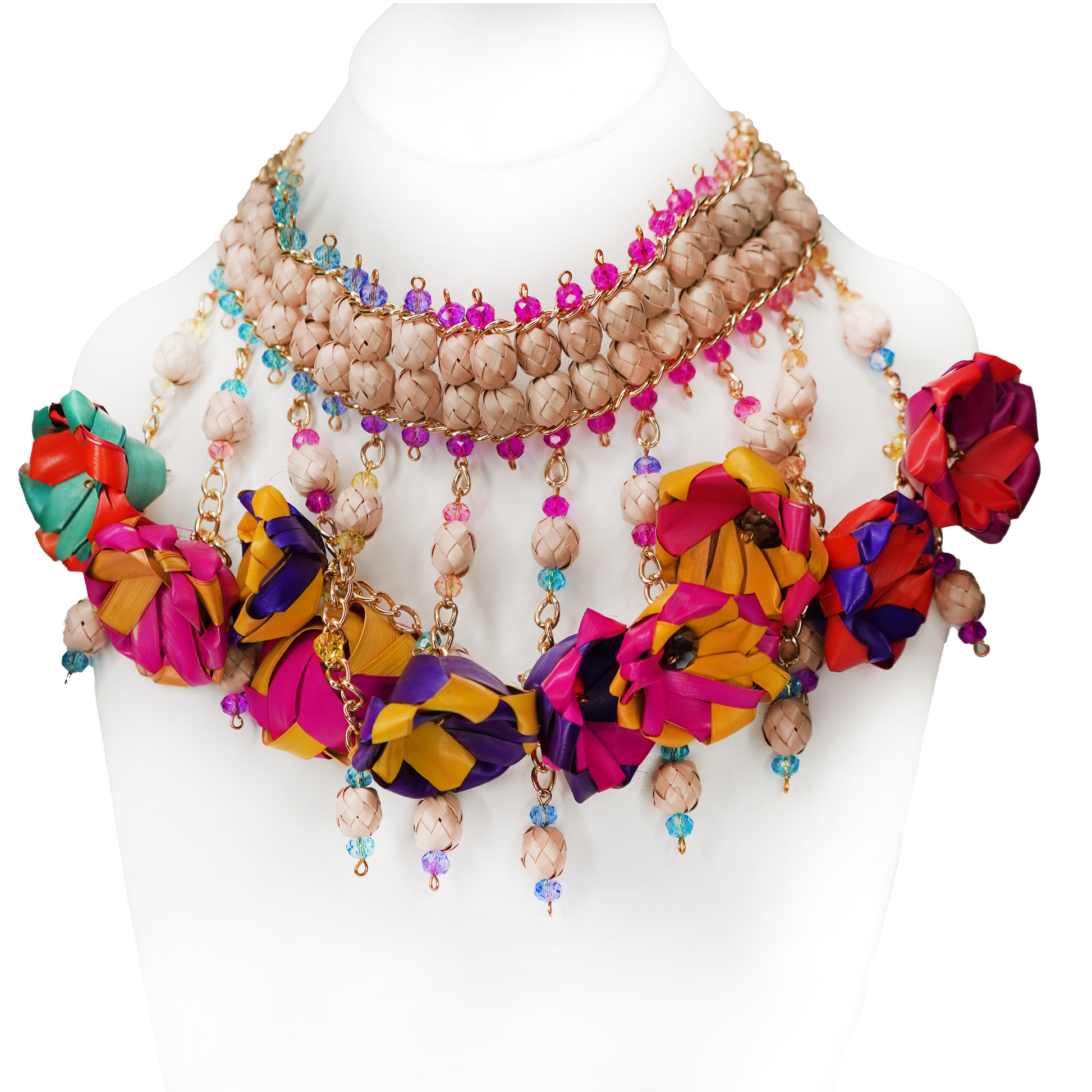 "Aurora" Woven Mexican Necklace with Rhinestone