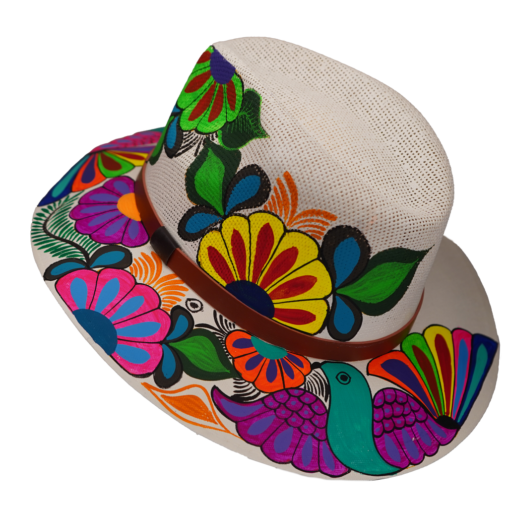 Hand-painted Cream Fedora with Floral Bird