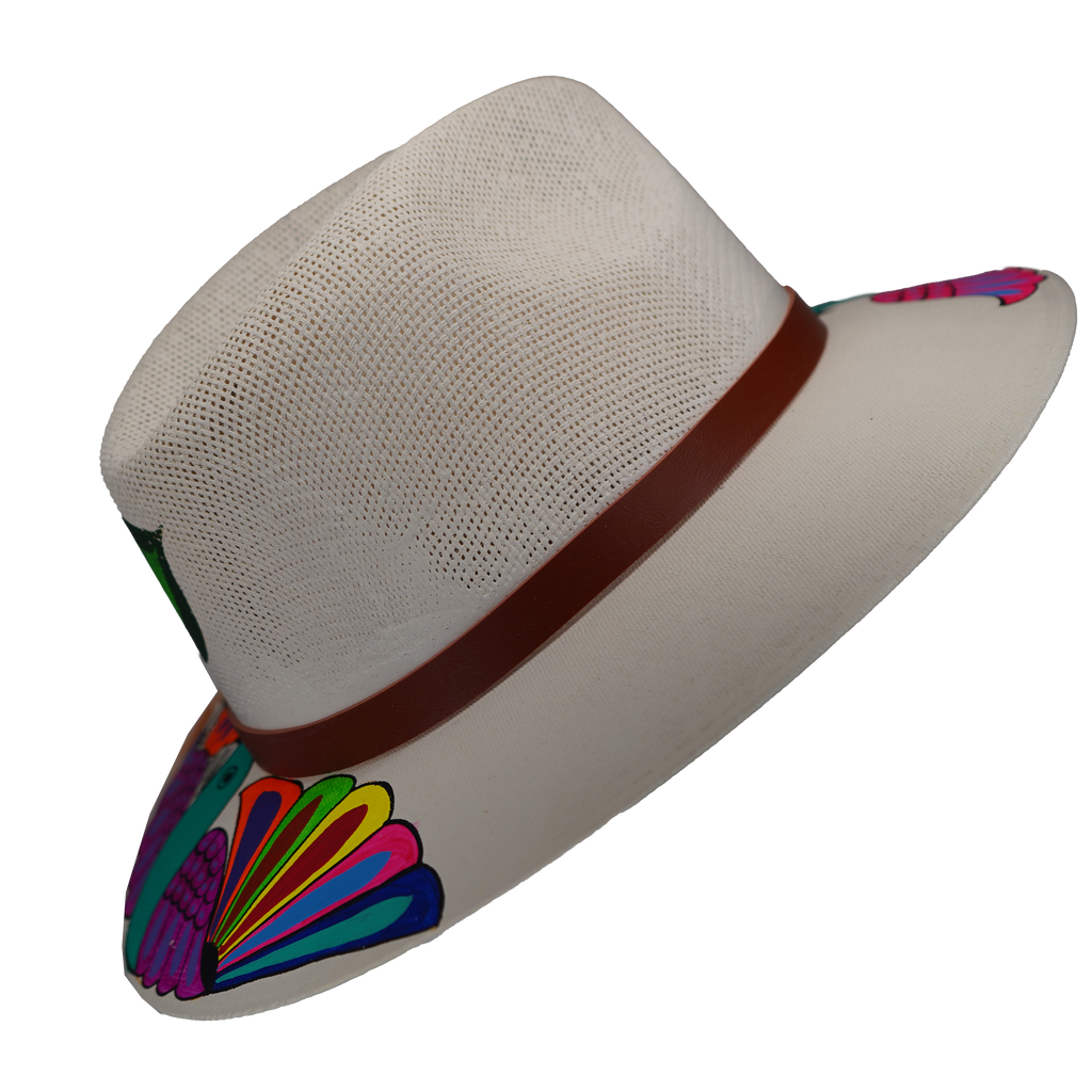 Hand-painted Cream Fedora with Floral Bird