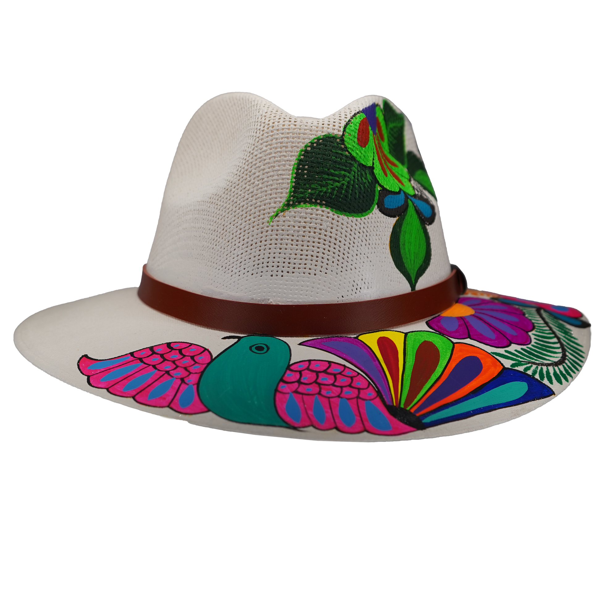 Hand-painted Cream Fedora with Floral Bird