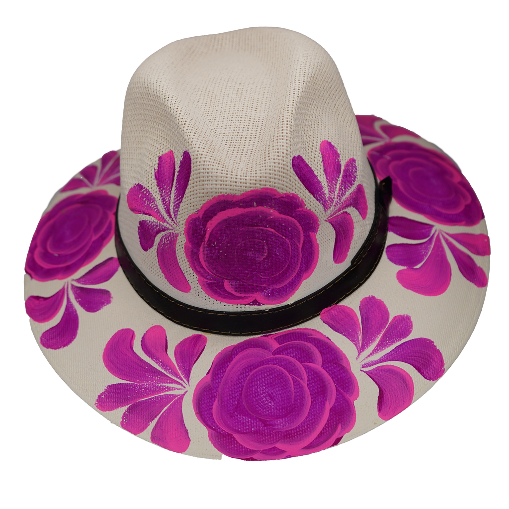 Hand-painted Fedora with Magenta Flowers
