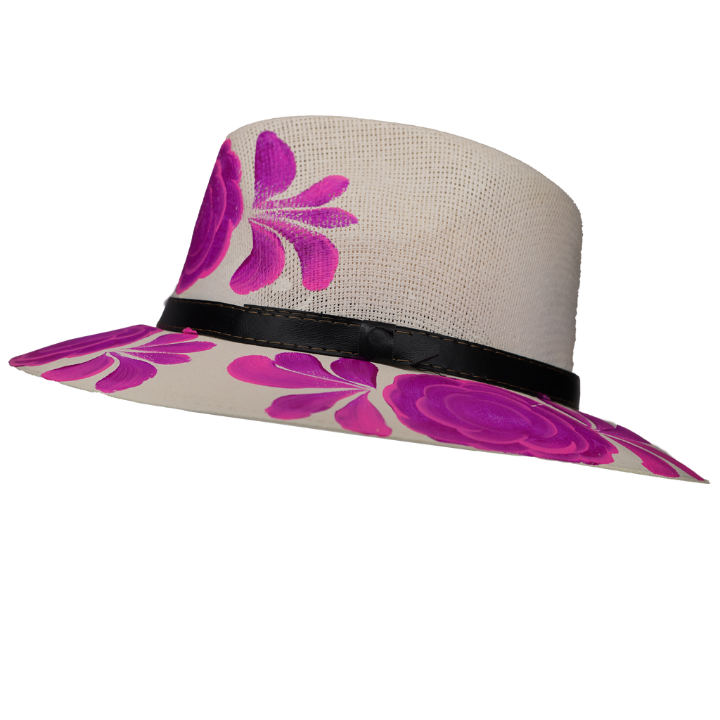 Hand-painted Fedora with Magenta Flowers