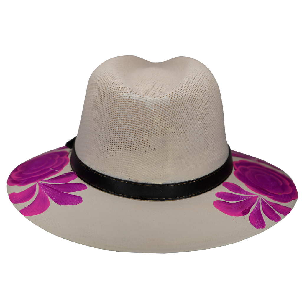 Hand-painted Fedora with Magenta Flowers
