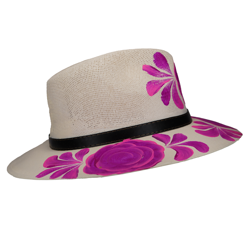 Hand-painted Fedora with Magenta Flowers