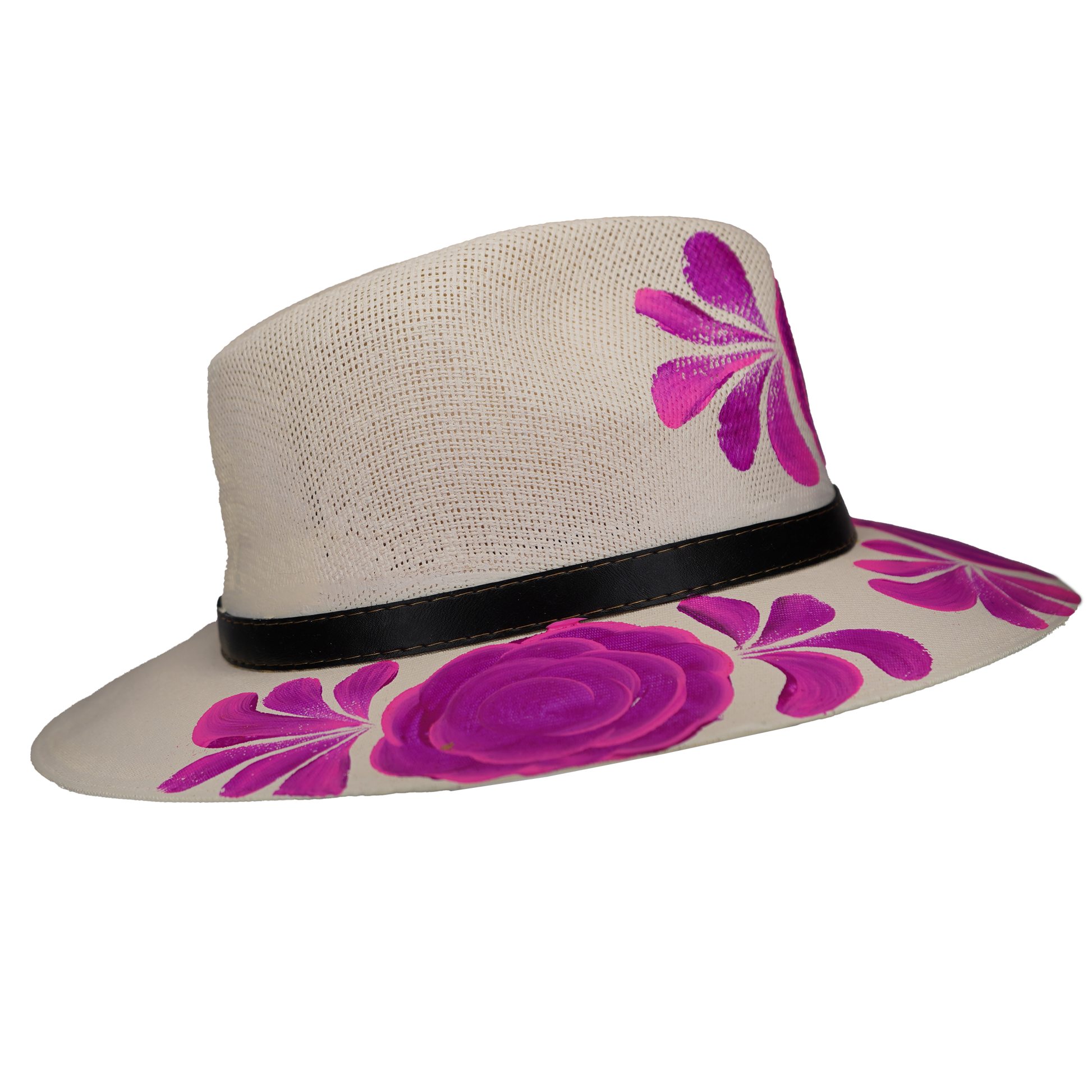 Hand-painted Fedora with Magenta Flowers