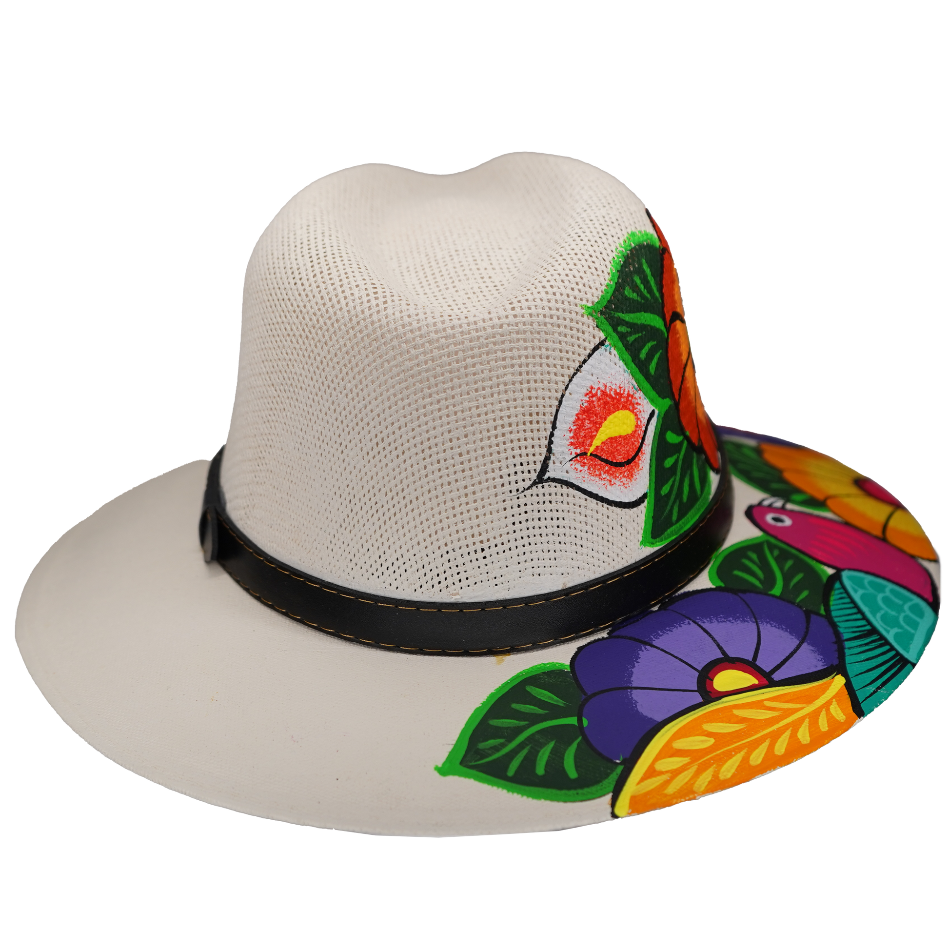 Hand-painted Cream Fedora with Flowers