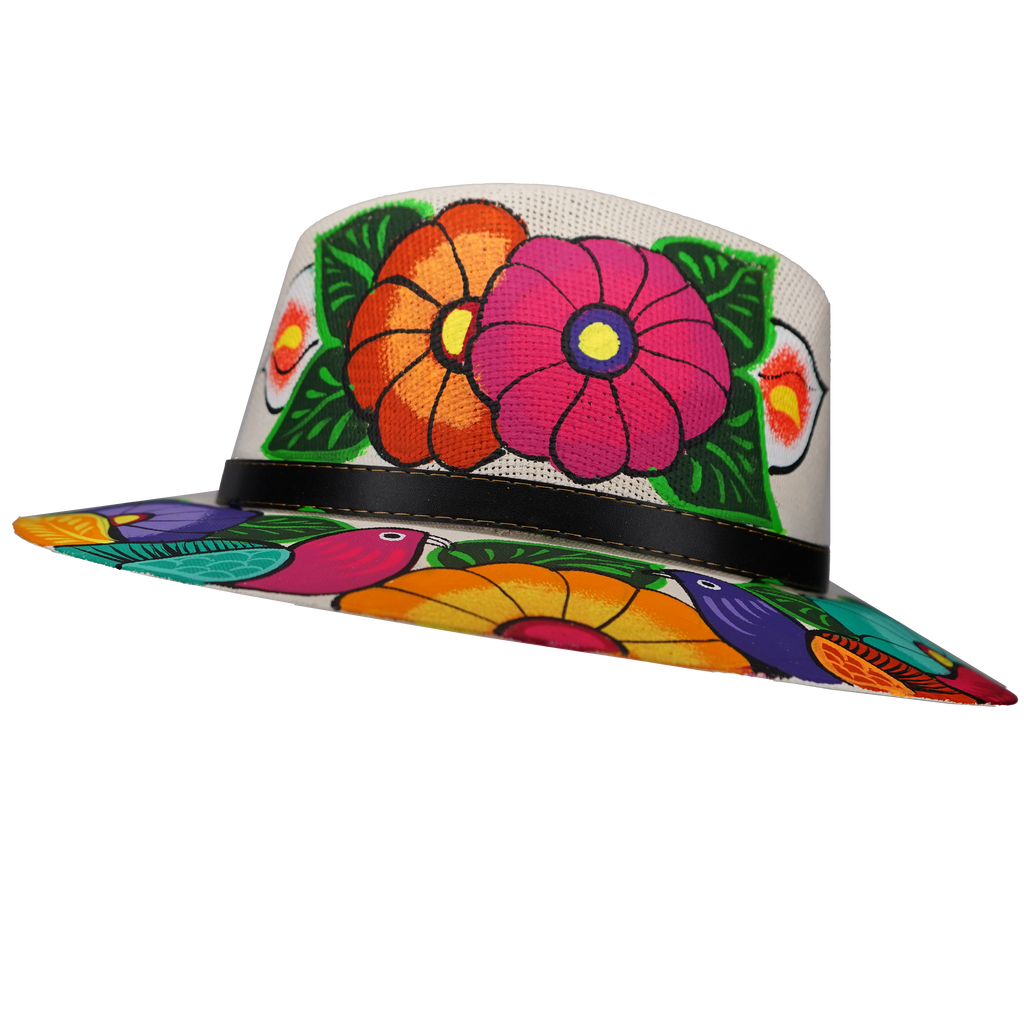 Hand-painted Cream Fedora with Flowers