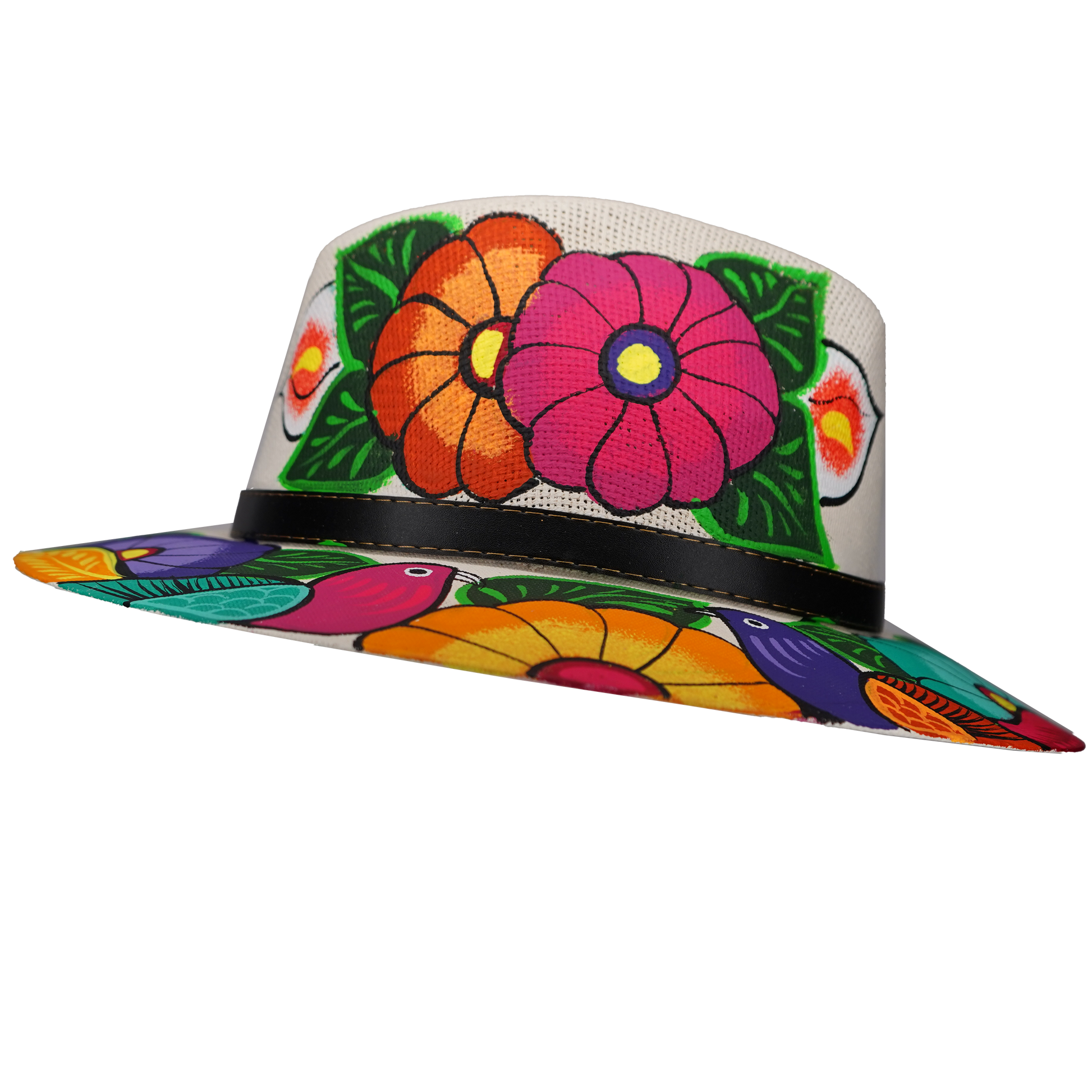 Hand-painted Cream Fedora with Flowers