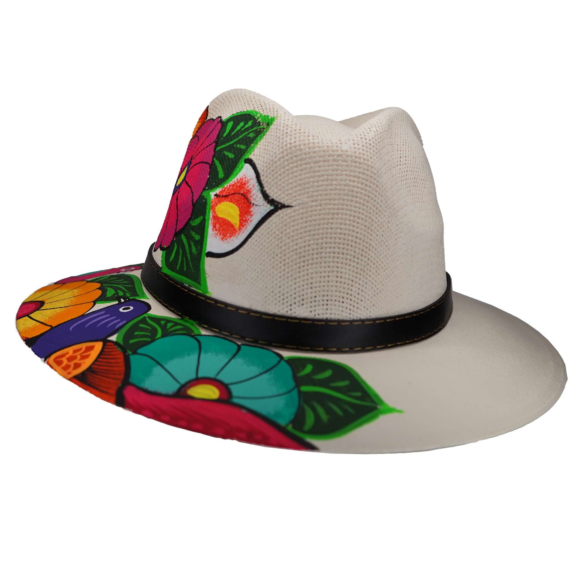 Hand-painted Cream Fedora with Flowers