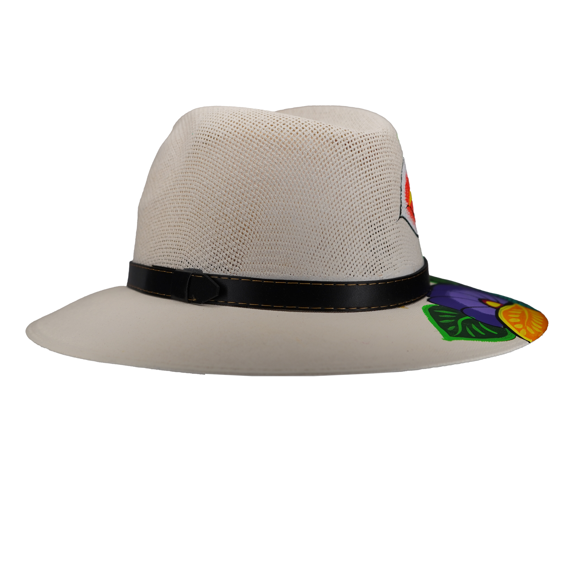 Hand-painted Cream Fedora with Flowers
