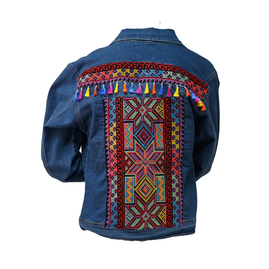 Jean Embroidered Jacket with Small  Multi-Color Tassels