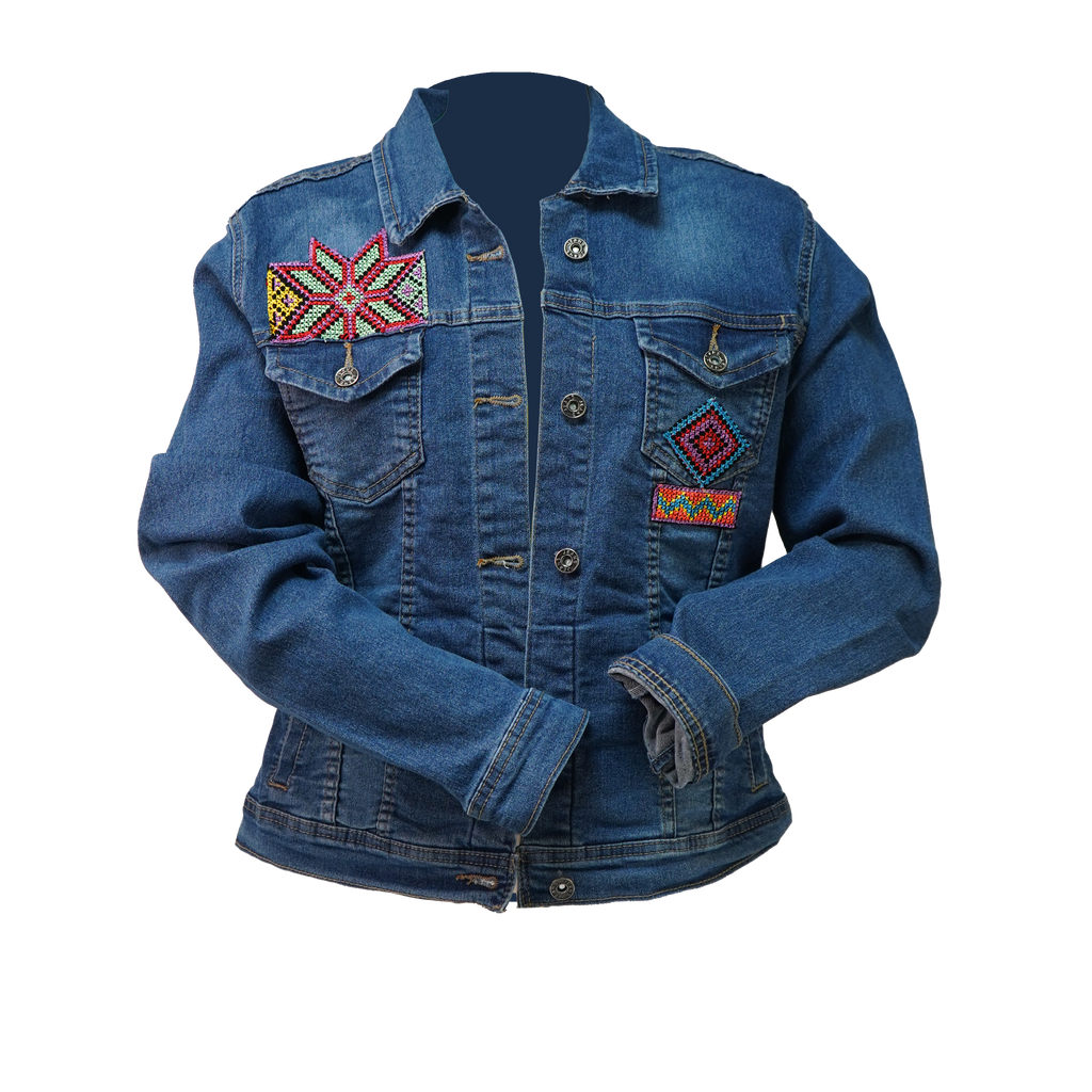 Jean Embroidered Jacket with Small  Multi-Color Tassels