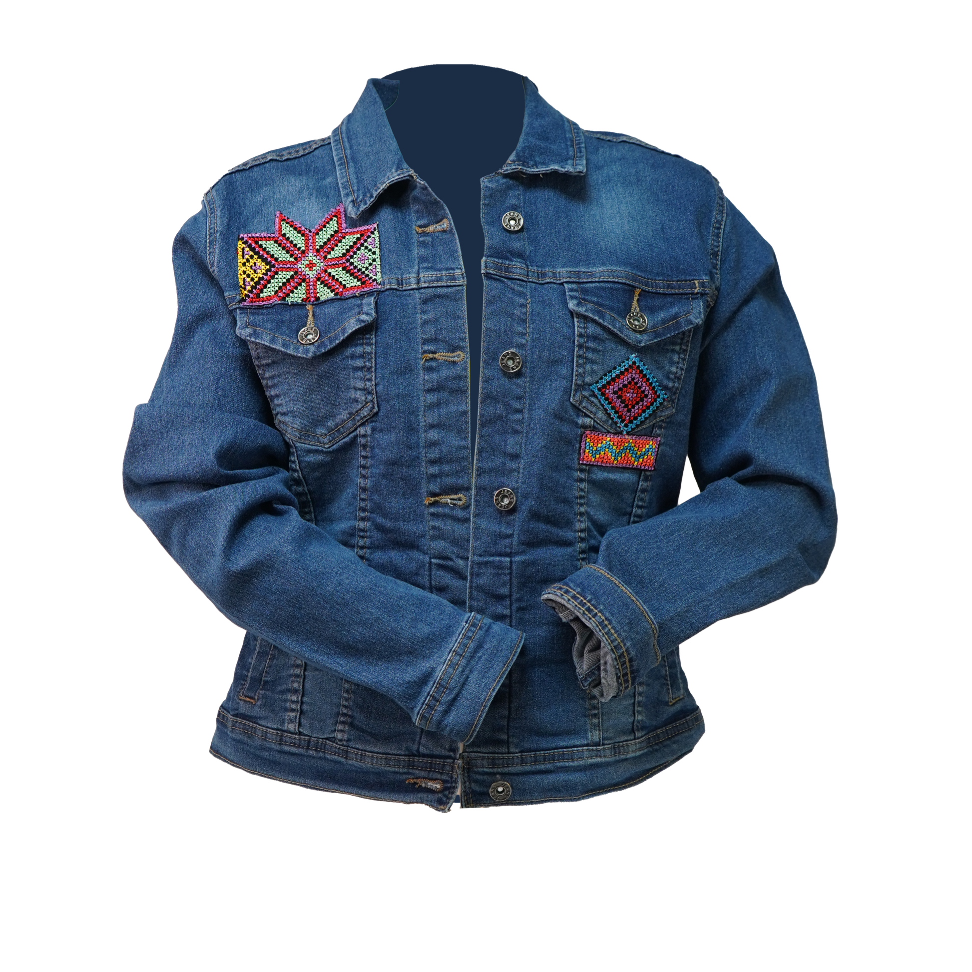 Jean Embroidered Jacket with Small  Multi-Color Tassels