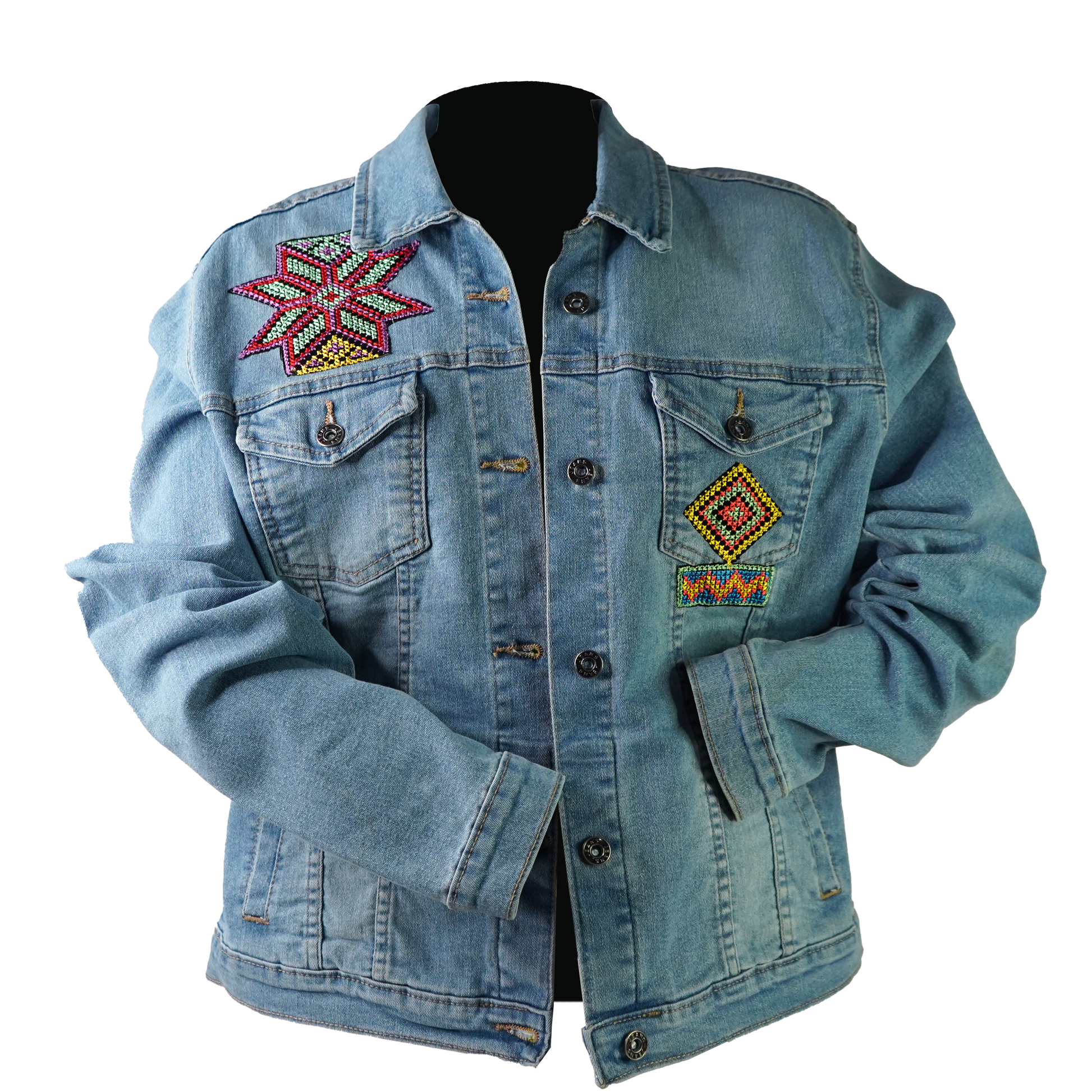 Jean Embroidered Jacket w small PomPoms