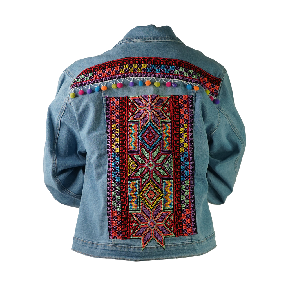 Jean Embroidered Jacket w small PomPoms