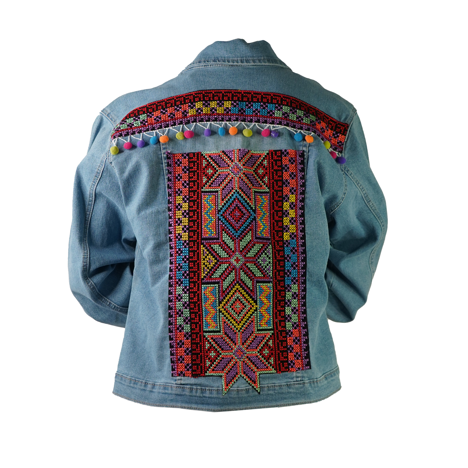 Jean Embroidered Jacket w small PomPoms