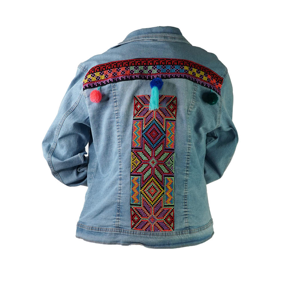 Jean Embroidered Jacket with PomPoms