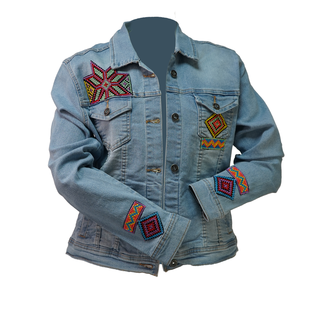 Jean Embroidered Jacket with PomPoms