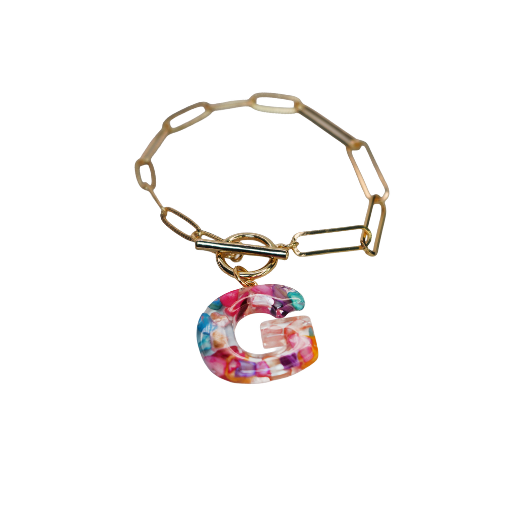 Resin InItial Paperclip Bracelet