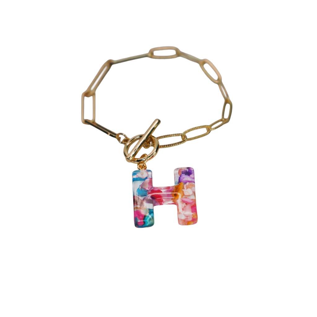 Resin InItial Paperclip Bracelet