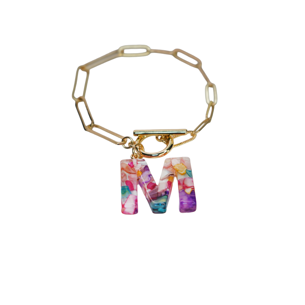 Resin InItial Paperclip Bracelet