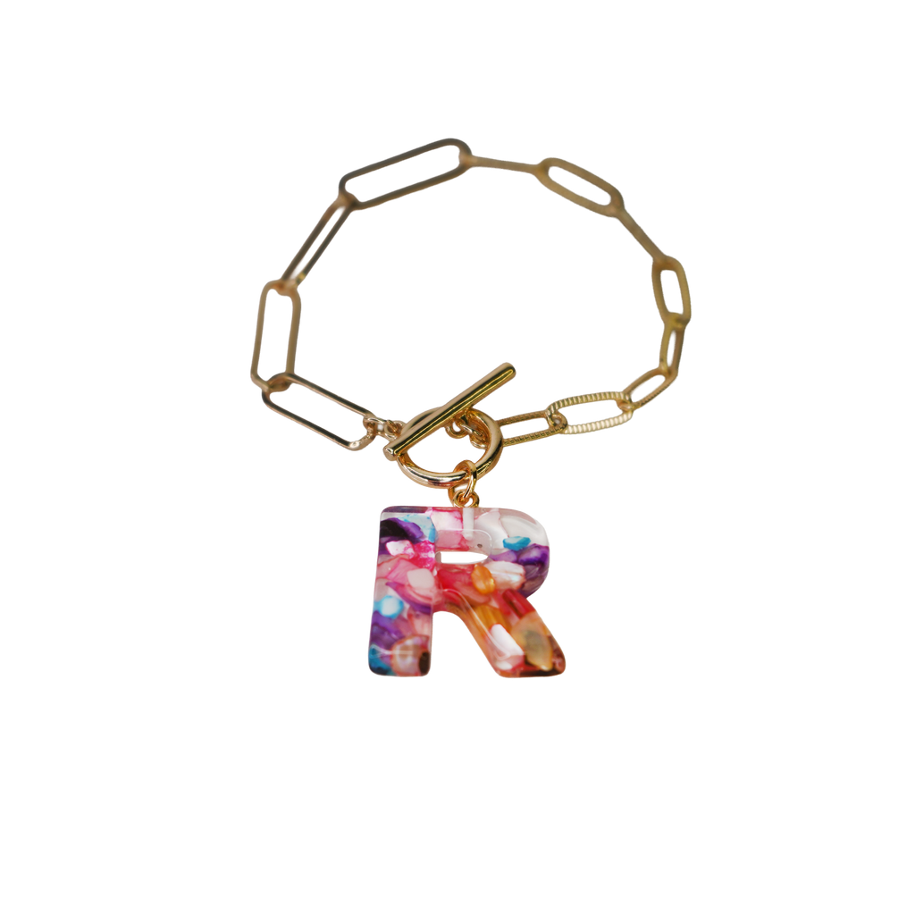 Resin InItial Paperclip Bracelet