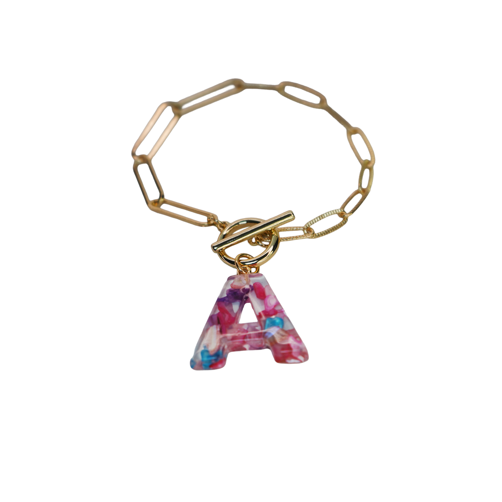 Resin InItial Paperclip Bracelet