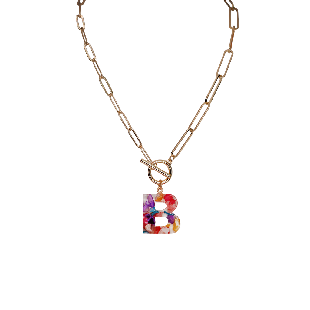 Resin Initial Paperclip Necklace