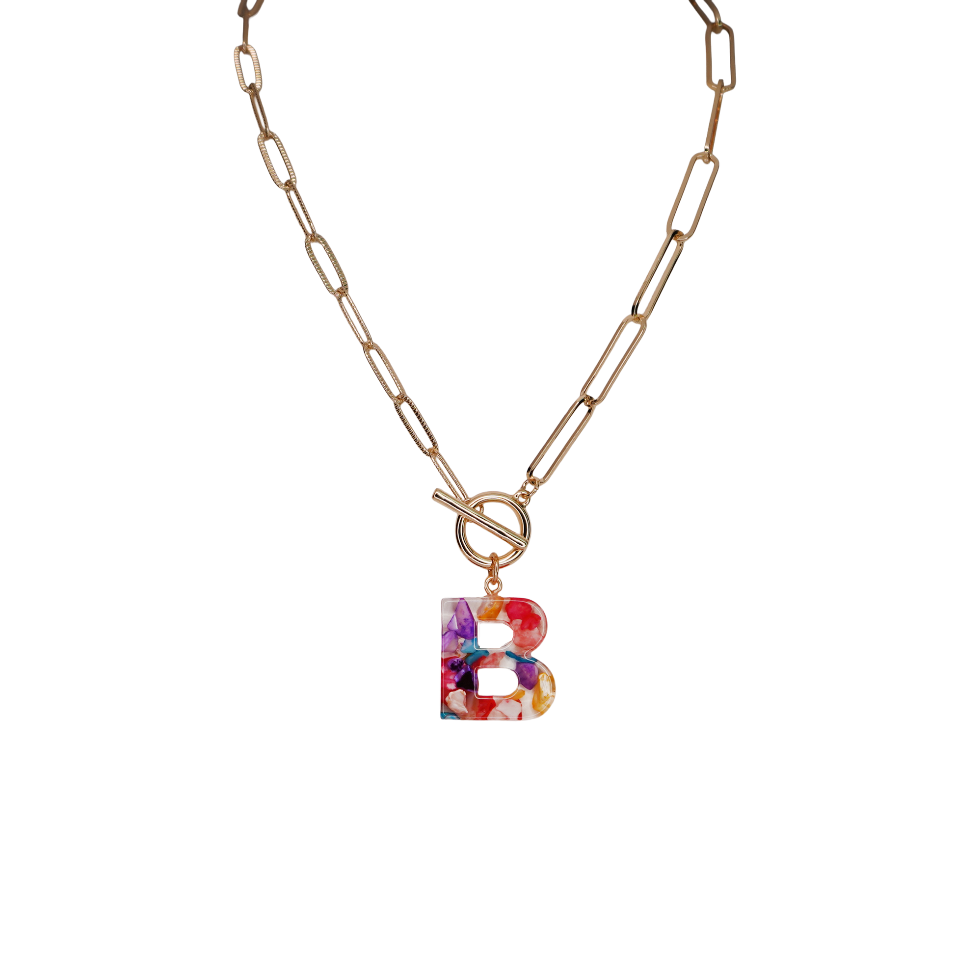 Resin Initial Paperclip Necklace