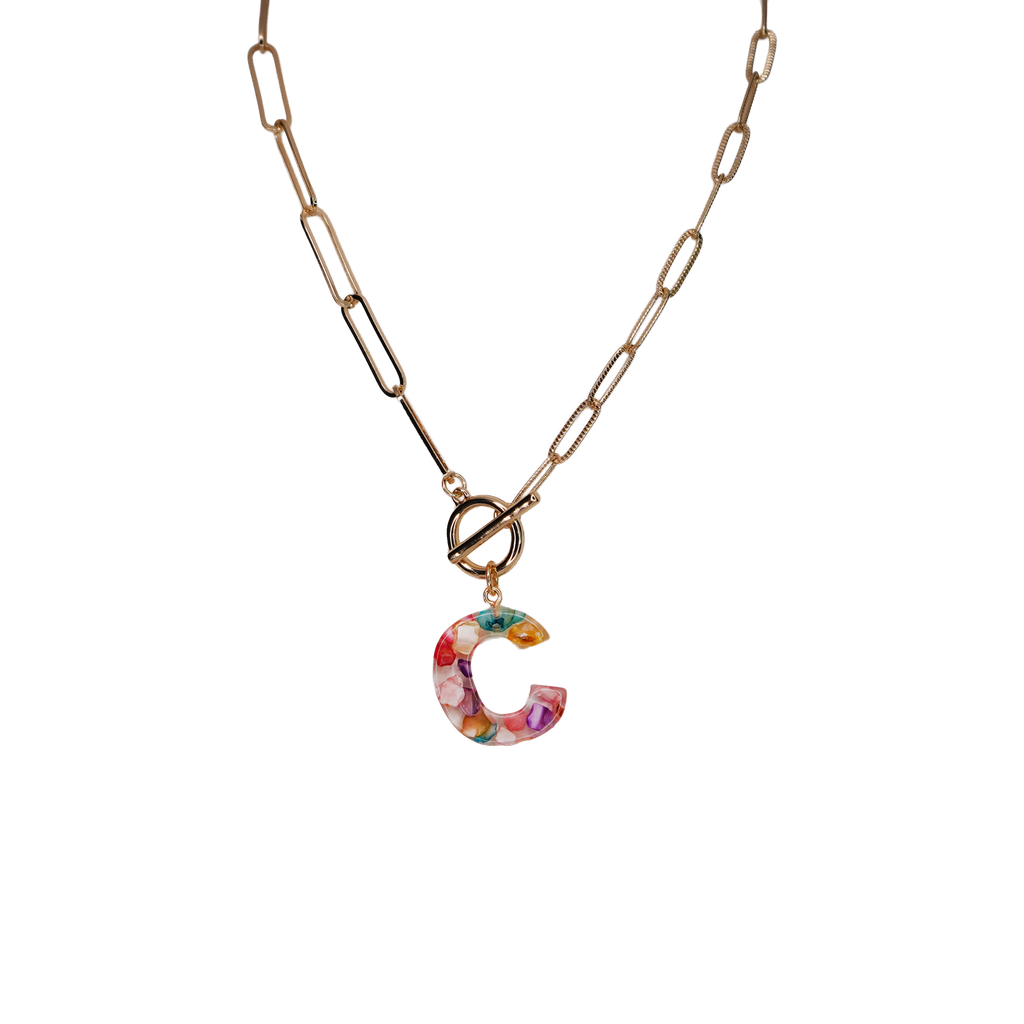 Resin Initial Paperclip Necklace