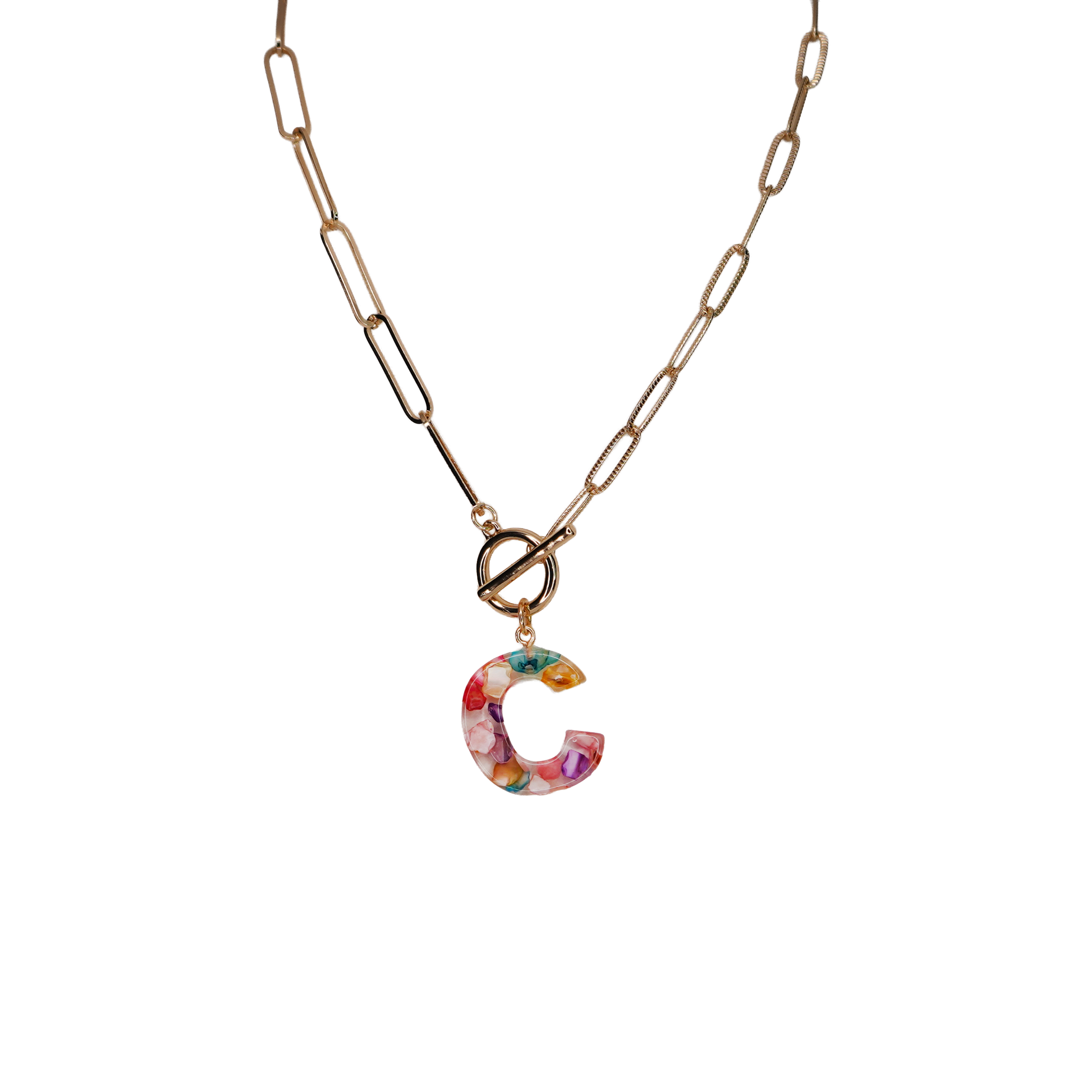 Resin Initial Paperclip Necklace