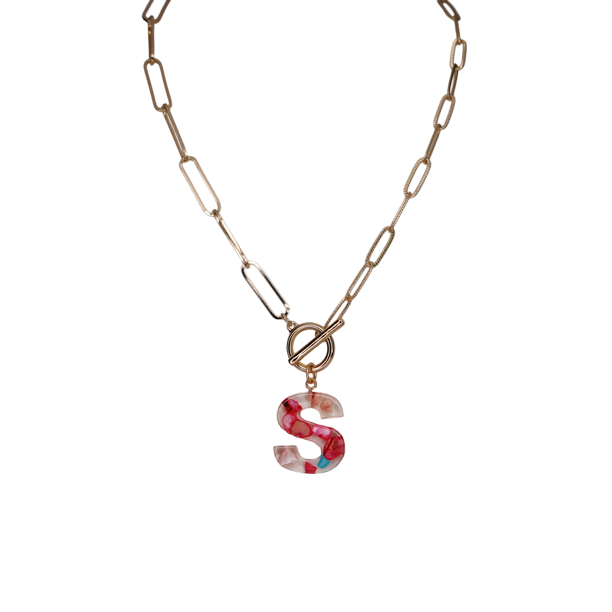 Resin Initial Paperclip Necklace