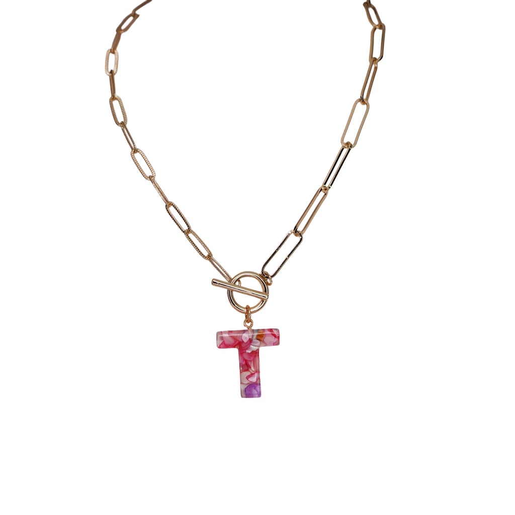 Resin Initial Paperclip Necklace