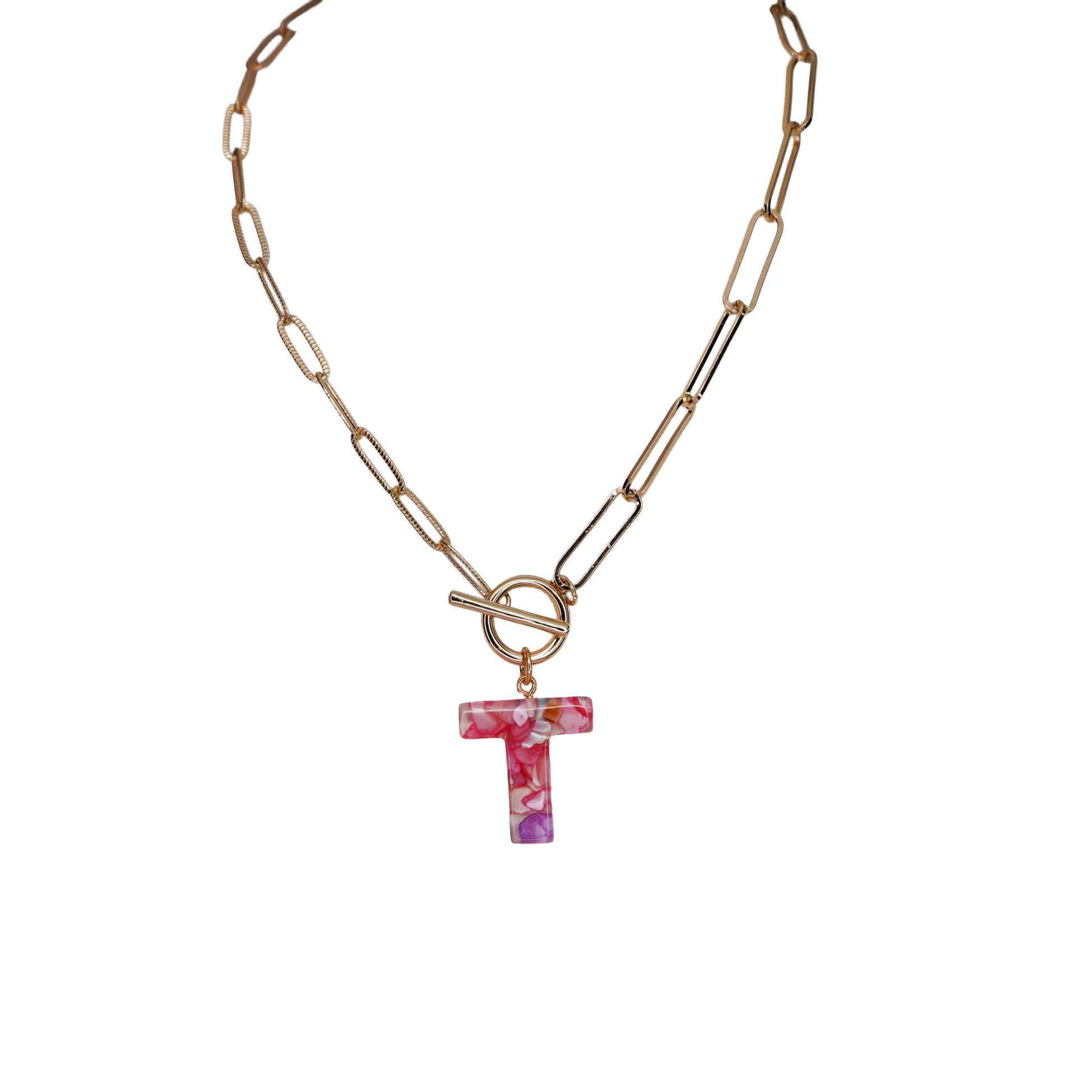 Resin Initial Paperclip Necklace