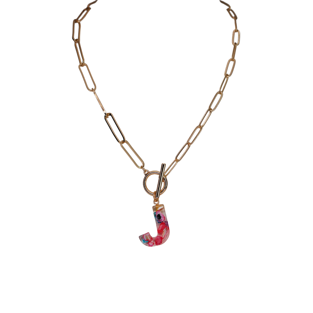 Resin Initial Paperclip Necklace