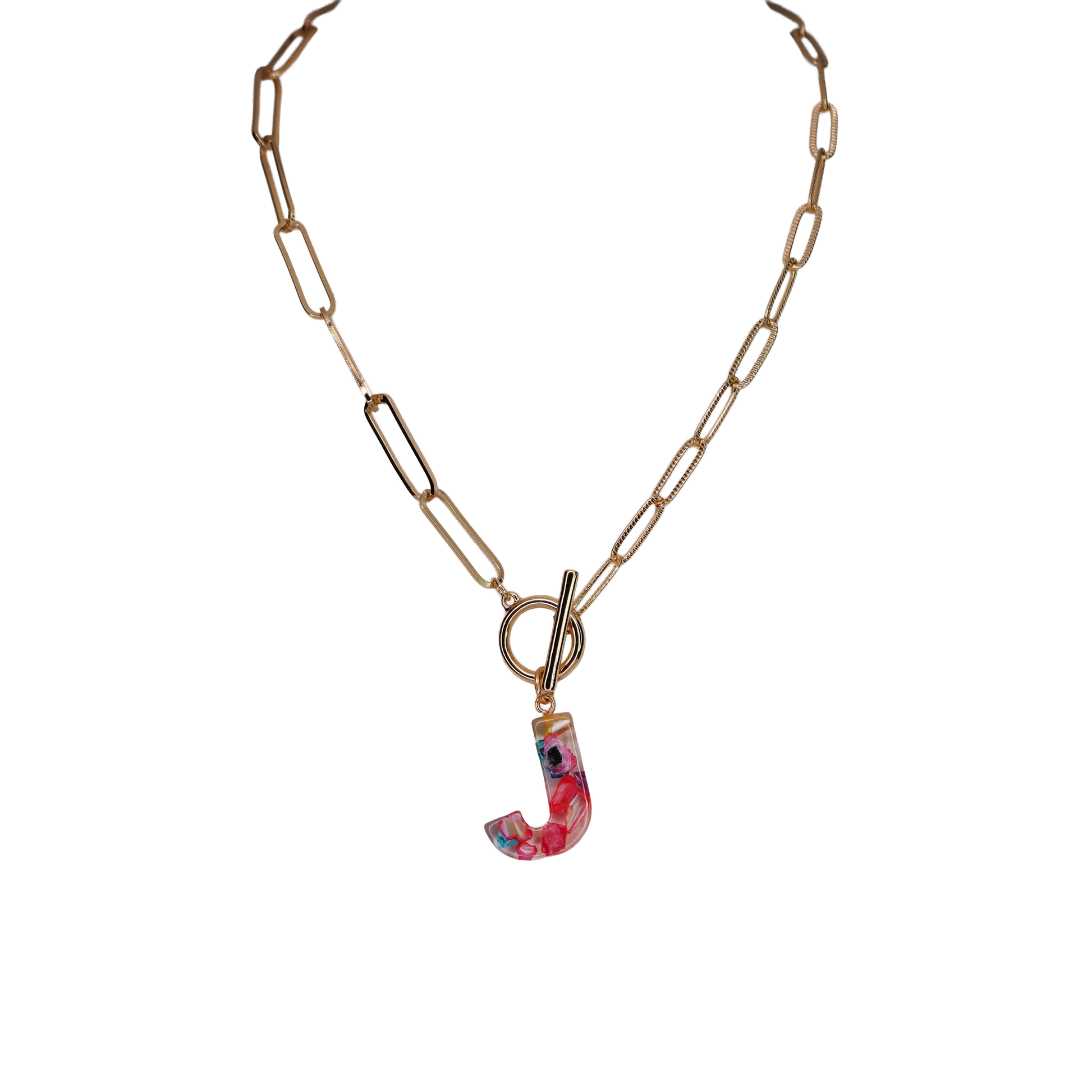 Resin Initial Paperclip Necklace