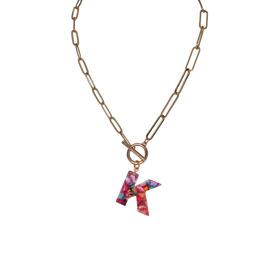 Resin Initial Paperclip Necklace