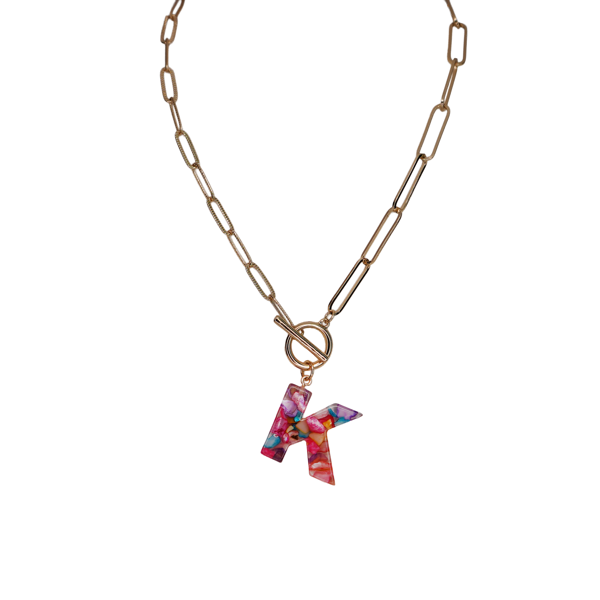 Resin Initial Paperclip Necklace