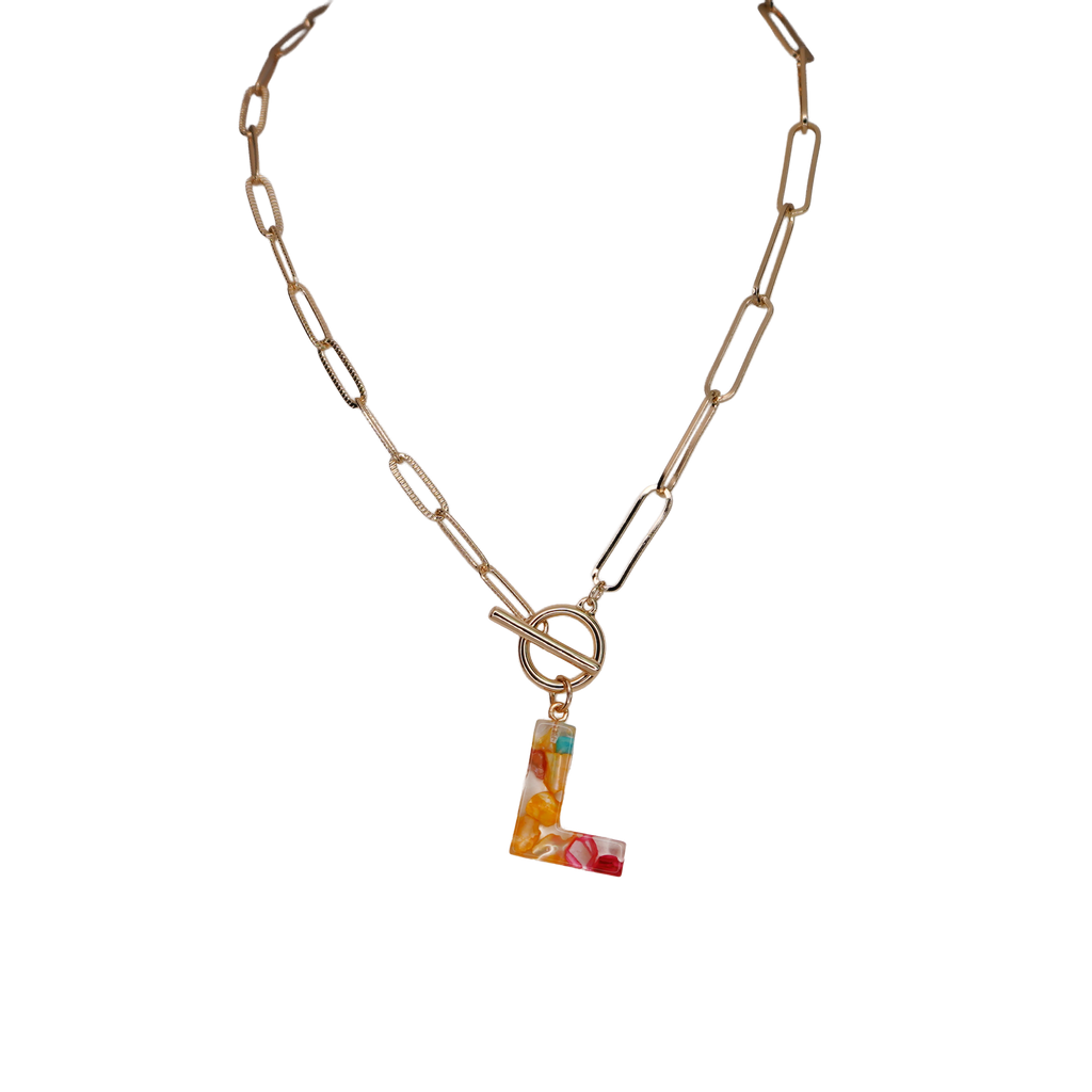 Resin Initial Paperclip Necklace