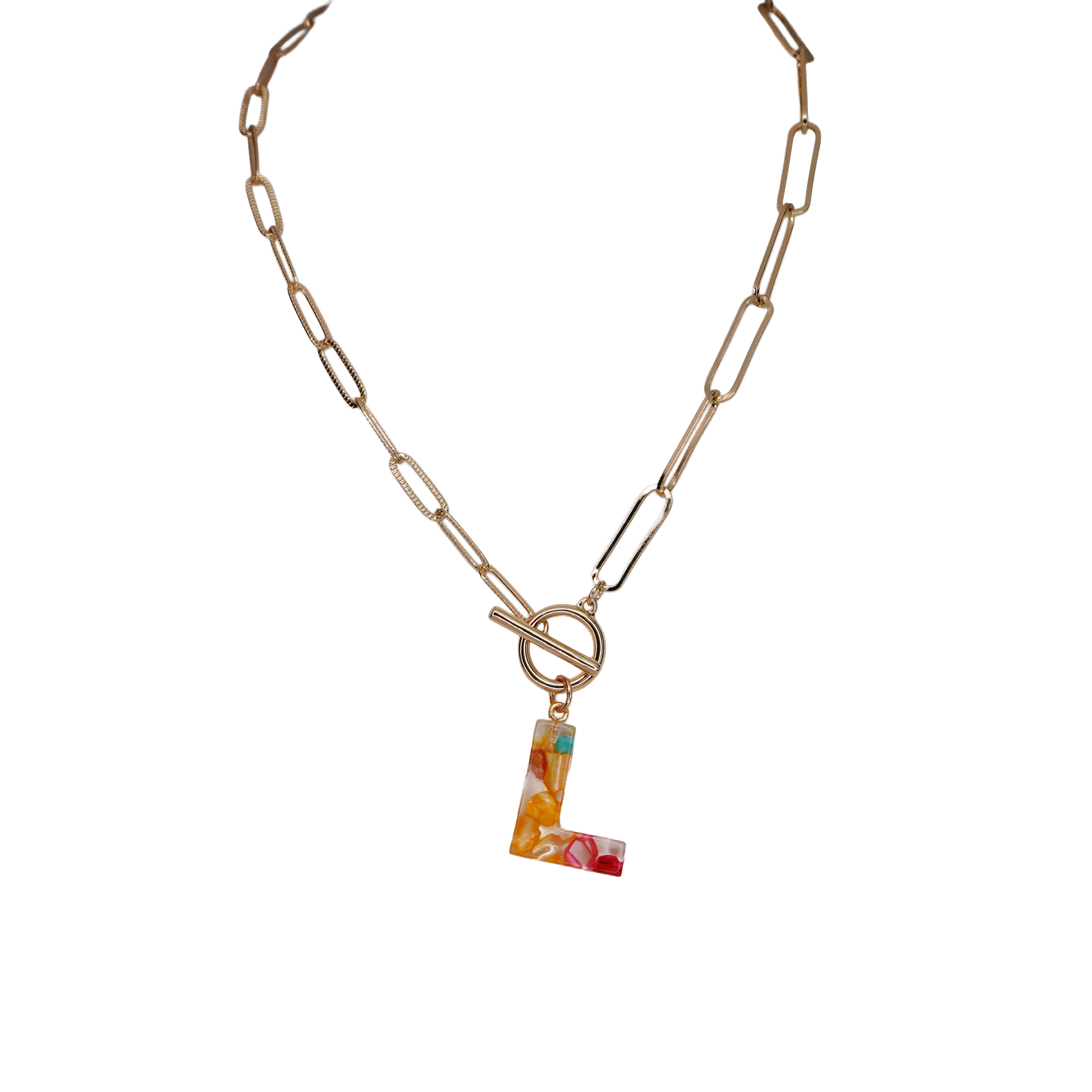 Resin Initial Paperclip Necklace