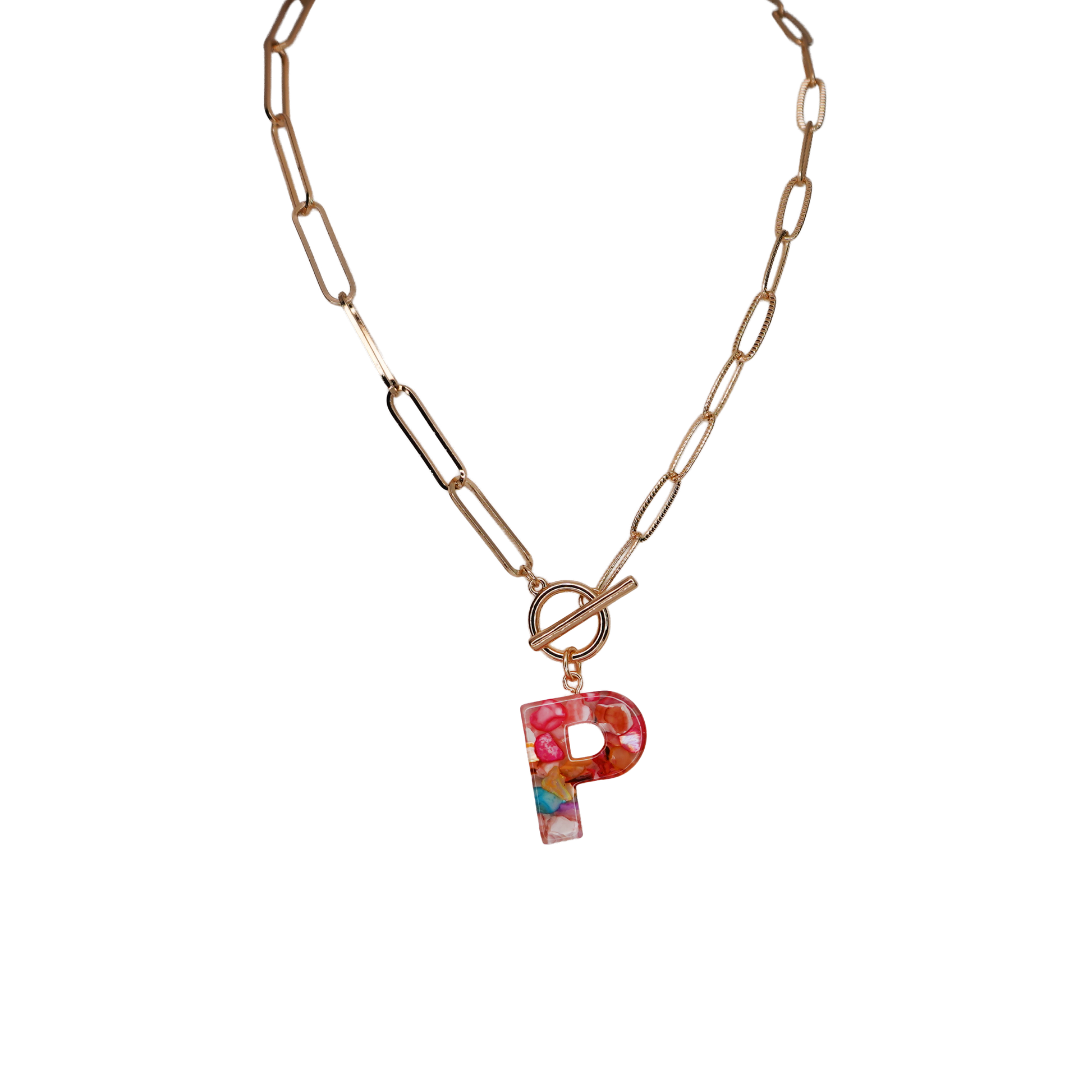 Resin Initial Paperclip Necklace