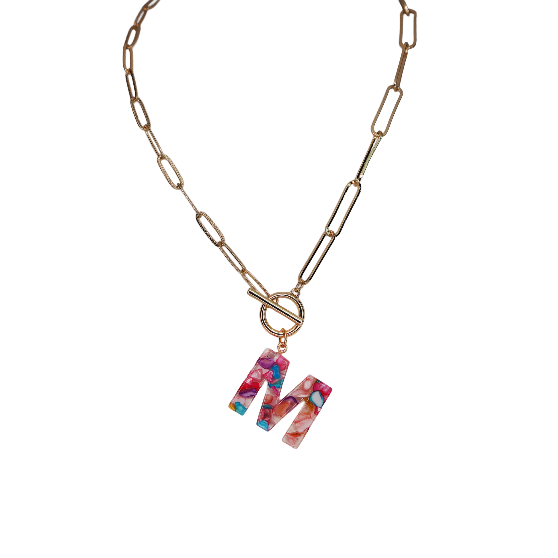 Resin Initial Paperclip Necklace