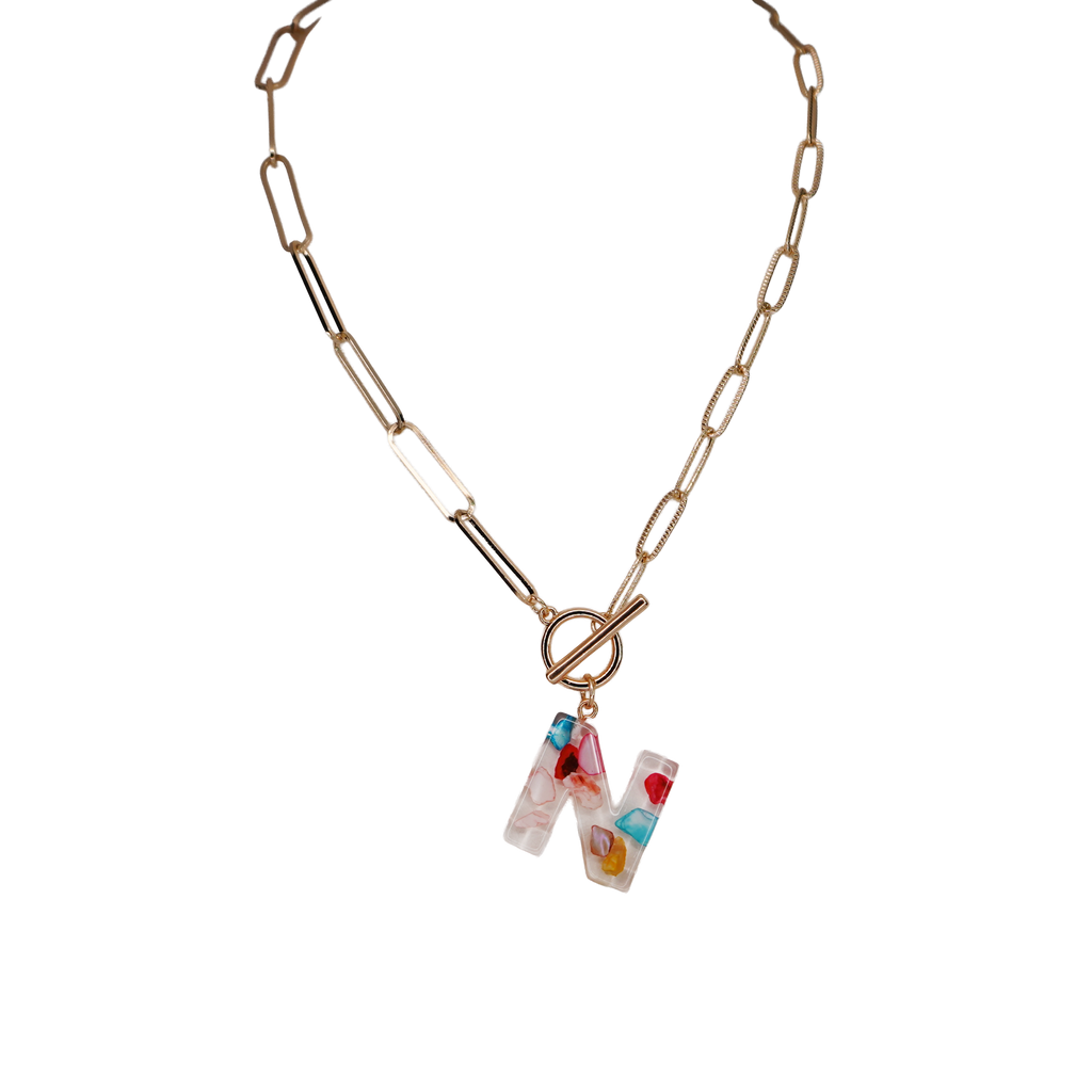 Resin Initial Paperclip Necklace