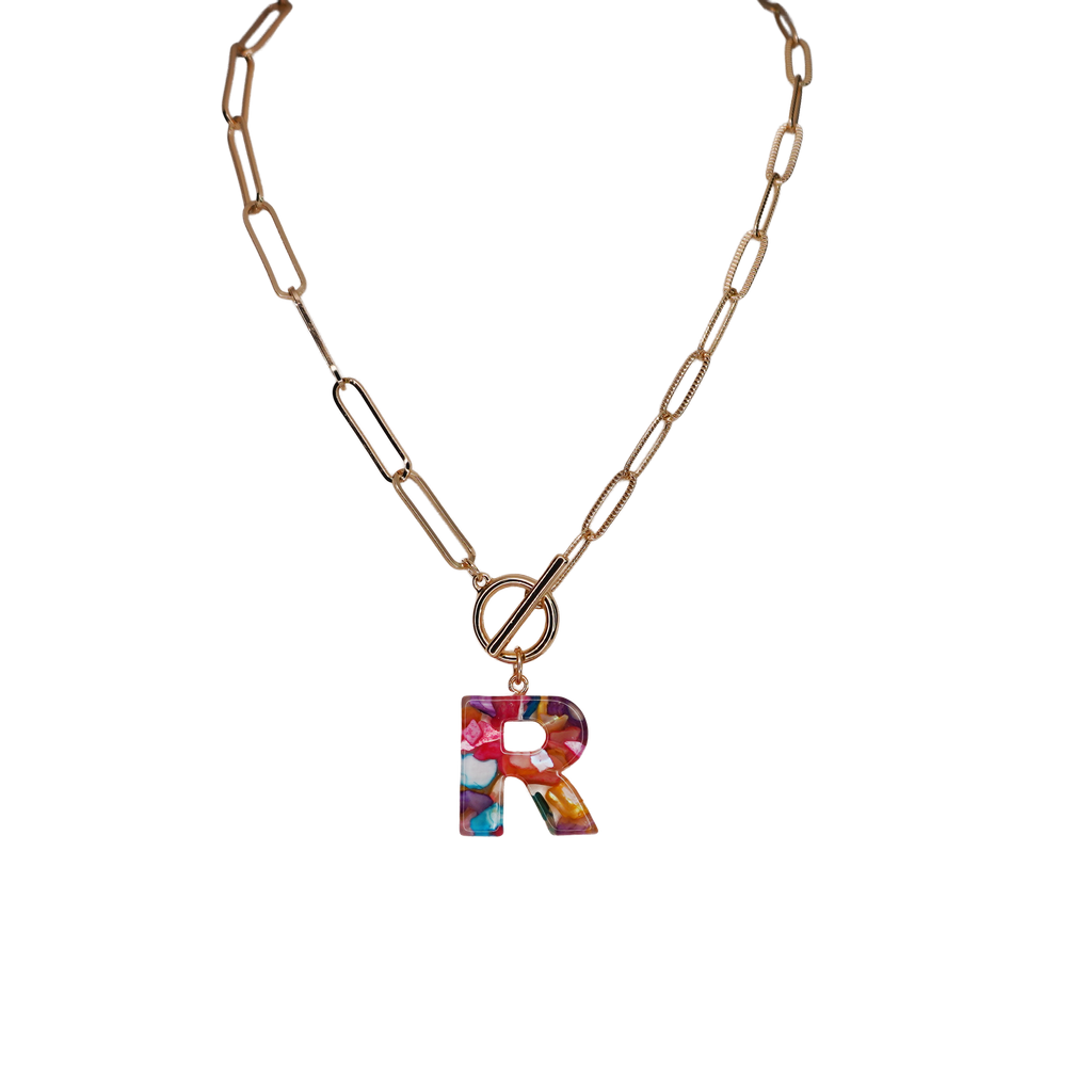 Resin Initial Paperclip Necklace