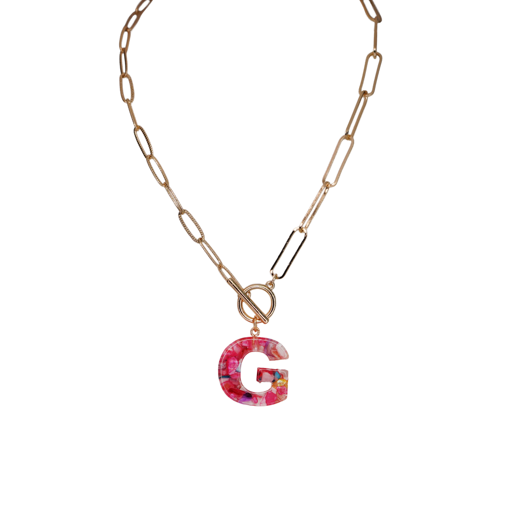 Resin Initial Paperclip Necklace