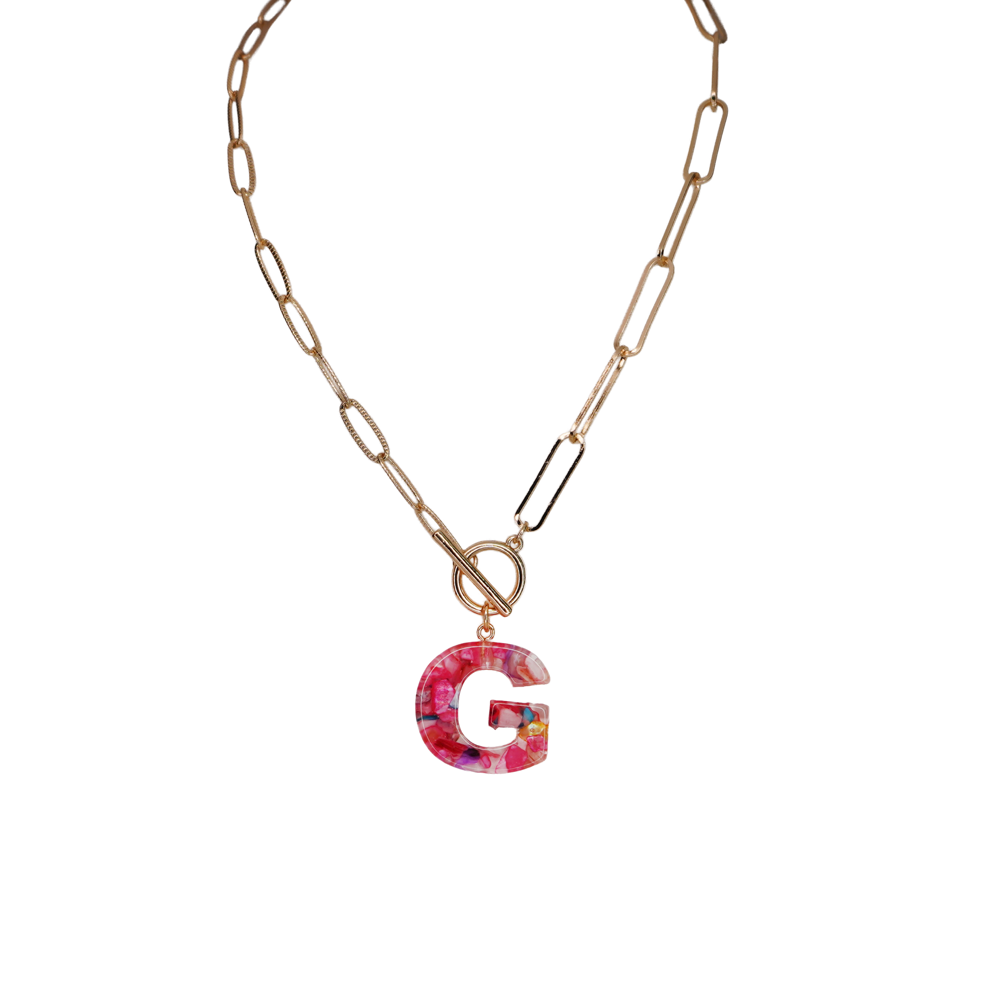 Resin Initial Paperclip Necklace