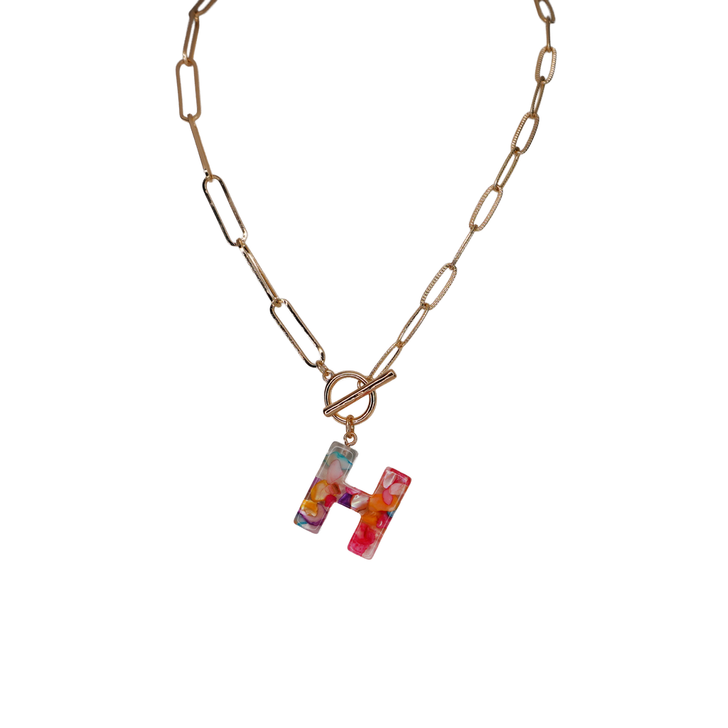 Resin Initial Paperclip Necklace