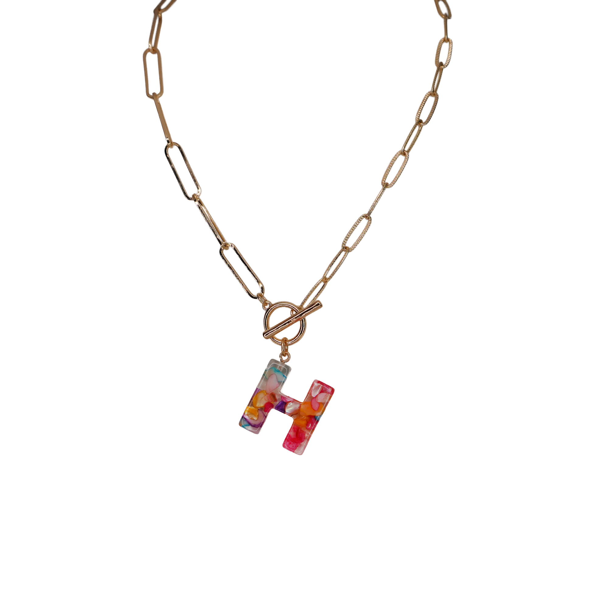 Resin Initial Paperclip Necklace