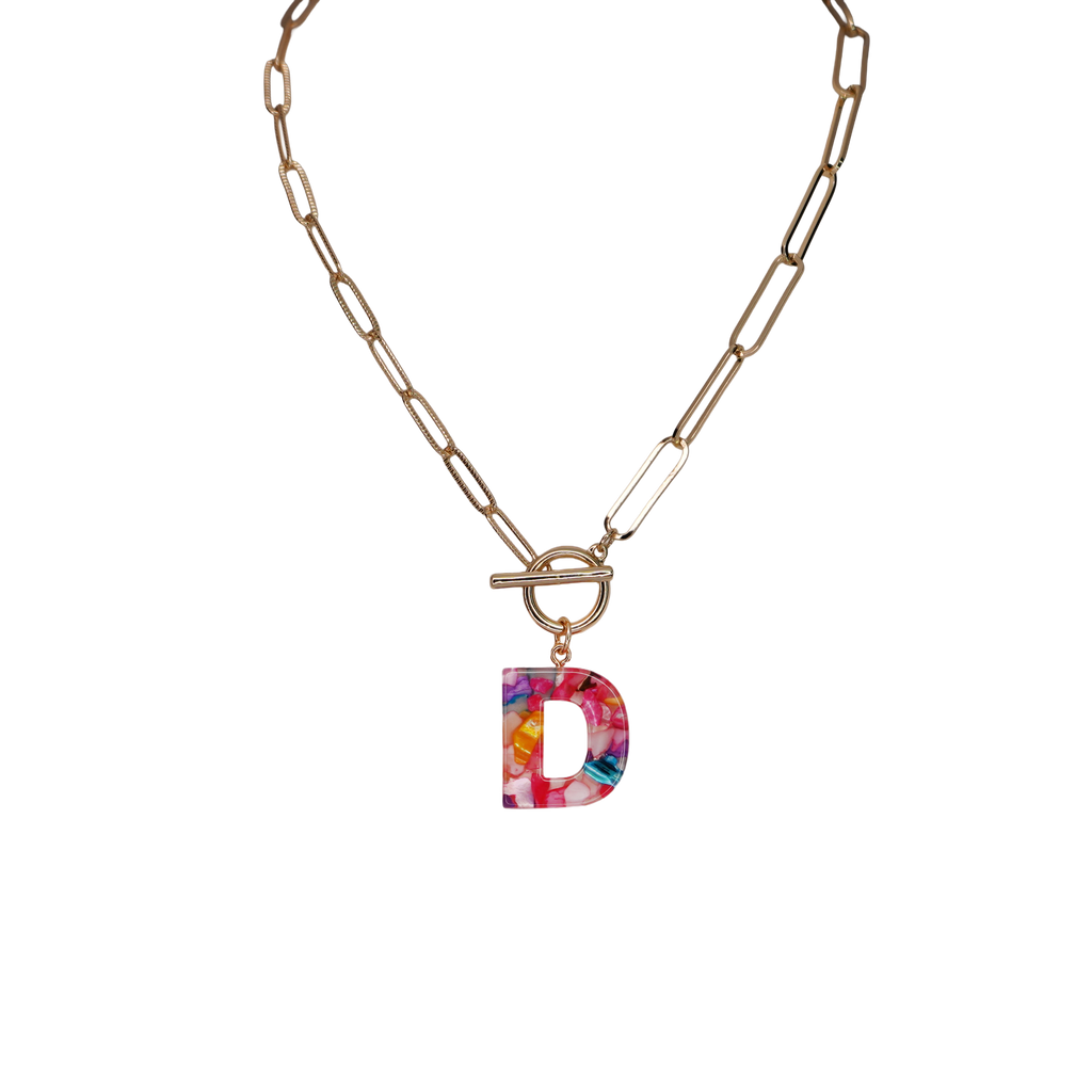 Resin Initial Paperclip Necklace
