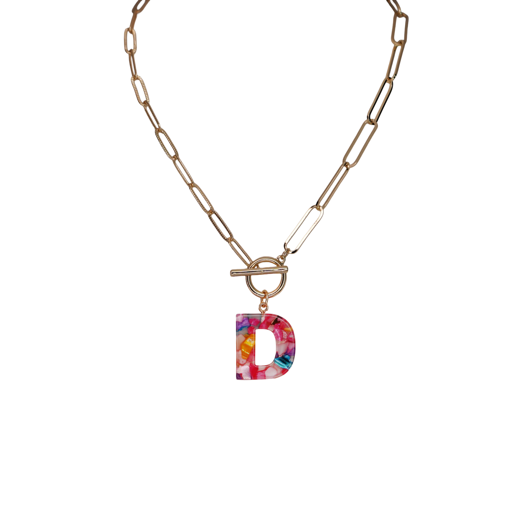 Resin Initial Paperclip Necklace